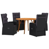 ZNTS 5 Piece Garden Dining Set with Cushions Black Poly Rattan Acacia 3172822