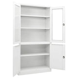Office Cabinet White Steel and Tempered Glass Large 335946