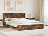 Bed Frame with Storage and Headboard Smoked Oak 135 x 190 cm 3414315