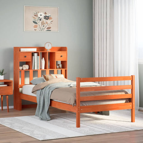 Bookcase Bed without Mattress Wax Brown 100x200cm Solid Wood Pine 3321954