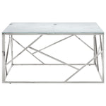 ZNTS Coffee Table Silver Stainless Steel and Tempered Glass 349955