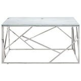 ZNTS Coffee Table Silver Stainless Steel and Tempered Glass 349955