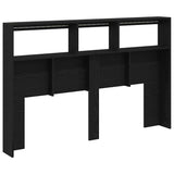 Headboard Cabinet with LED Black Oak 160x17x102 cm 863133