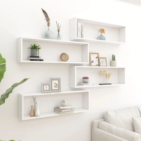 Wall Cube Shelf 4 pcs White 100x15x30 cm Engineered Wood 807080