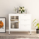 Sideboard White 75x35x70 cm Steel and Tempered Glass 336074