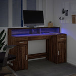 Desk with LED Lights Brown Oak 140x55x91 cm Engineered Wood 3309426