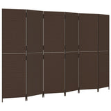 Room Divider 6 Panels Brown Poly Rattan 365353