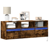TV Wall Cabinet with LED Lights Smoked Oak 130x31x45 cm 852345