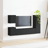 TV Cabinet Set Wall-mounted 4 pcs Black Engineered Wood 3409025