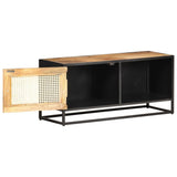 TV Cabinet 90x30x40 cm Rough Mango Wood and Natural Cane 323144