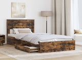 Bed Frame with Drawer Smoked Oak 100 x 200 cm Engineered Wood 3410023