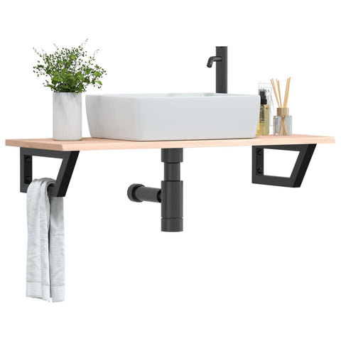 Basin Shelf Wall Mounted Steel and Solid Wood Oak 3302551