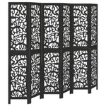 Room Divider 6 Panels Black Solid Wood Paulownia 358763