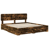 Bed Frame with Drawer Smoked Oak 200 x 200 cm Engineered Wood 3412336