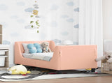 Toddler Bed Frame with Headboard Pink 70 x 140 cm Sheep Fabric 42010845