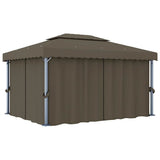 Gazebo with Curtain&LED String Lights 4x3 m Taupe 3070357