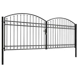 Fence Gate Double Door with Arched Top Steel 400x150 cm Black 143094