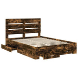 Bed Frame with Drawer Smoked Oak 140 x 190 cm Engineered Wood 3411976