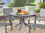 Garden Table, 85cm Round Outdoor Dining Table with Steel Frame, Wood Effect Top, for Balcony, Deck, T3398P377589