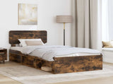 Bed Frame with Headboard Smoked Oak 90 x 190 cm Solid Pine Wood 3412136