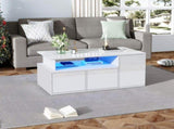 High Gloss Coffee Table with Open Storage, LED lights, Centre Table with 2 drawers, Sofa Side Table, N605P368348W