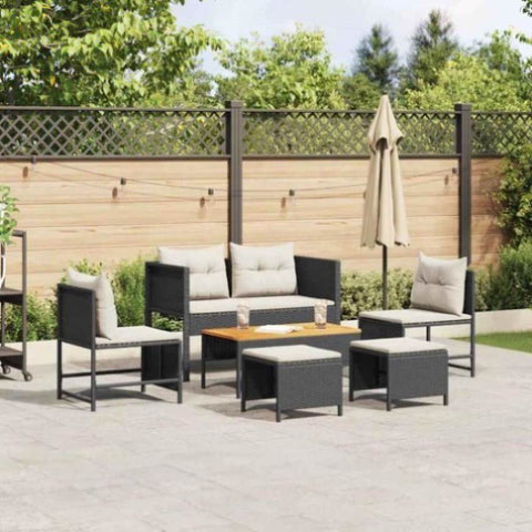 Garden Sofa Set 6 pcs Black and cream Poly Rattan 4104699