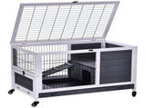Wooden Guinea Pig Hutch, 2-Floor Bunny Cage w/ Enclosed Run Area, Grey T3398P350042
