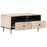 Coffee Table with Drawer White 80 x 54 x 40 cm Solid Mango Wood 4018381
