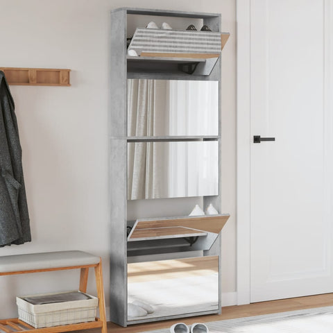 Shoe Cabinet with Mirror 5-Layer Concrete Grey 63x17x169.5 cm 3228281