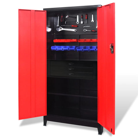 Tool Cabinet with Tool Chest Steel 90x40x180 cm Red and Black 3054555
