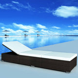 Sun Lounger with Cream White Cushion Poly Rattan Brown 317105