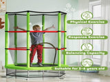Kids Trampoline, with Enclosure Net, Steel Frame, for Ages 3-6 Years - Green T3398P348069