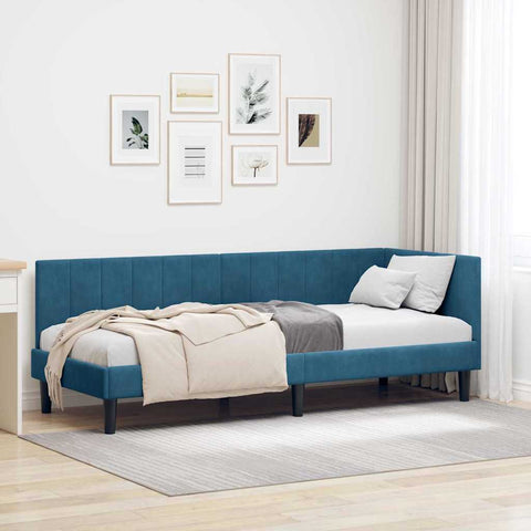 Corner Bed Frame with Headboard Blue 80 x 200 cm Velvet 42016327