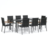 9 Piece Garden Dining Set Black Textilene and Steel 3187048