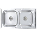 ZNTS Kitchen Sink Double Basin with Strainer & Trap Stainless Steel 145074