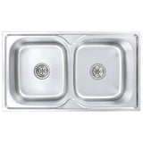 ZNTS Kitchen Sink Double Basin with Strainer & Trap Stainless Steel 145074