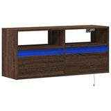TV Wall Cabinet with LED Lights Brown Oak 100x31x45 cm 852340