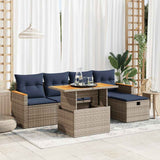 6 Piece Garden Sofa Set with Cushions Grey Poly Rattan Acacia 3328111