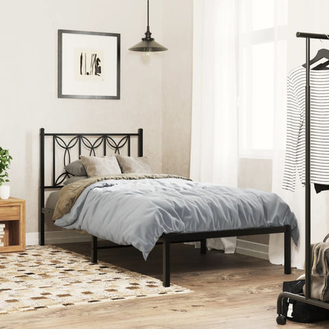 Metal Bed Frame without Mattress with Headboard Black 80x200cm 376119