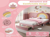3ft Single Upholstered Bed with Adjustable Rainbow Headboard, Soft Velvet Bed Frame with Storage N652P296726P