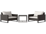 3 Pieces Rattan Bistro Set with 4 Cushions, Wicker Garden Furniture Set, Glass Top Coffee Table and T3398P327935