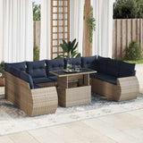 10 Piece Garden Sofa Set with Cushions Grey Poly Rattan Acacia 3326702