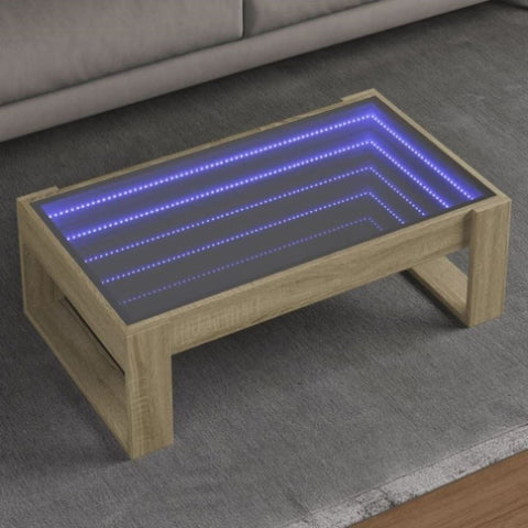 ZNTS Coffee Table with Infinity LED Sonoma Oak 90x53x30 cm 847639