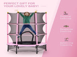 4.6FT/55" Kids Trampoline with Safety Enclosure, Outdoor Indoor Use, for Ages 3-10 Years, Pink T3398P348063