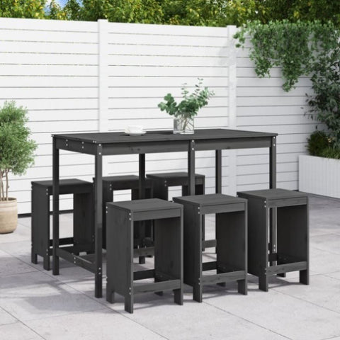 7 Piece Garden Bar Set Grey Solid Wood Pine 3157753