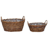 Planter Basket with Storage 2 pcs Brown Lacak Rattan 42020964