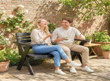 2 Seater Wooden Garden Bench, Slatted Patio Bench with Armrest and Backrest, Black T3398P551625