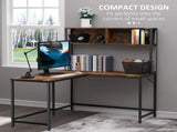 L Shaped Desk with Book Shelf, Industrial Corner Computer Desk, Writing Table with Steel Frame for T3398P329540
