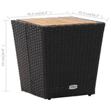 Tea Table Black 41.5x41.5x43cm Poly Rattan and Solid Acacia Wood 46197