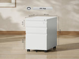 3-Drawer Steel Filing Cabinet with Lock and Wheels - White T3398P341015